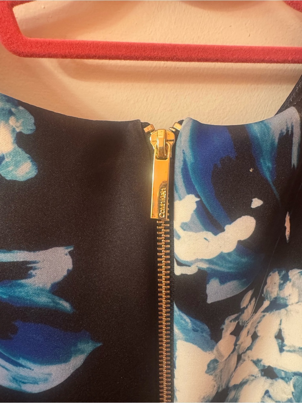 Calvin Klein Black Floral Midi Dress with Blue & White Blooms - Picture 4 of 6